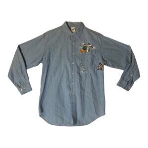 Vintage looney tunes unisex small womens men button up denim shirt long taz bugs